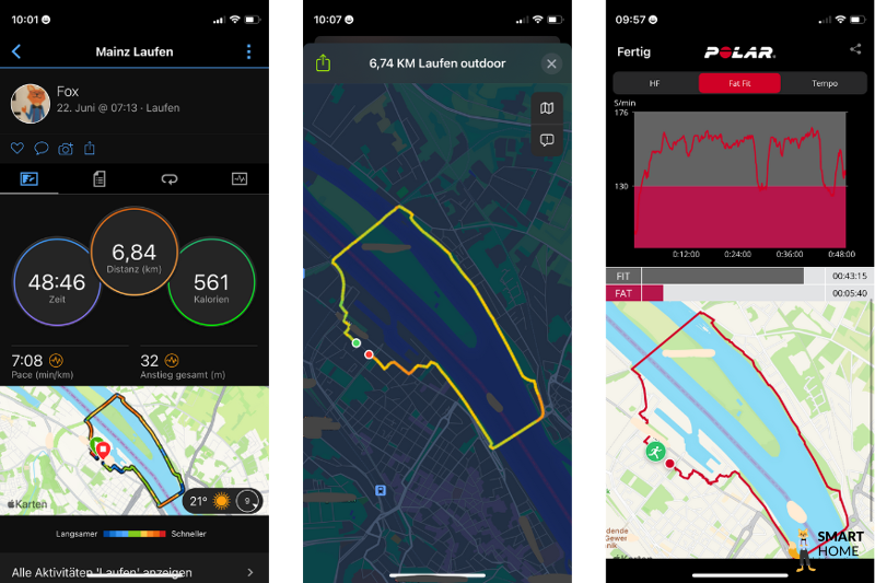 Вы можете увидеть измеренное расстояние с помощью Garmin Venu 2 Plus, Apple Watch Ultra и нагрудного ремня Polar H10.